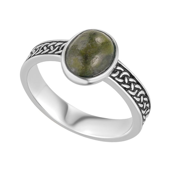 Sterling Silver and Connemara Marble Celtic Knot Ring