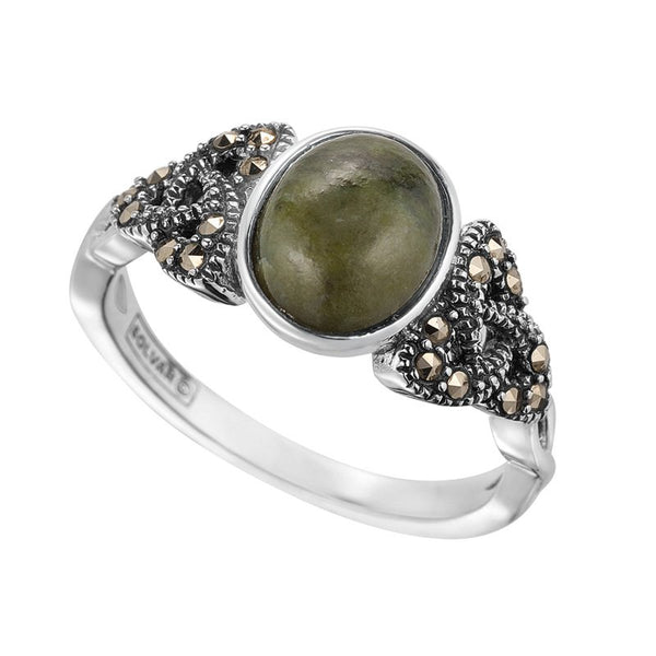 Connemara Marble and Marcasite Trinity Knot Ring