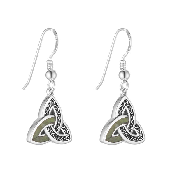 Sterling Silver and Connemara Marble Trinity Knot Drop Earrings