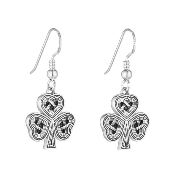 Oxidized Sterling Silver Celtic Knot Shamrock Earrings