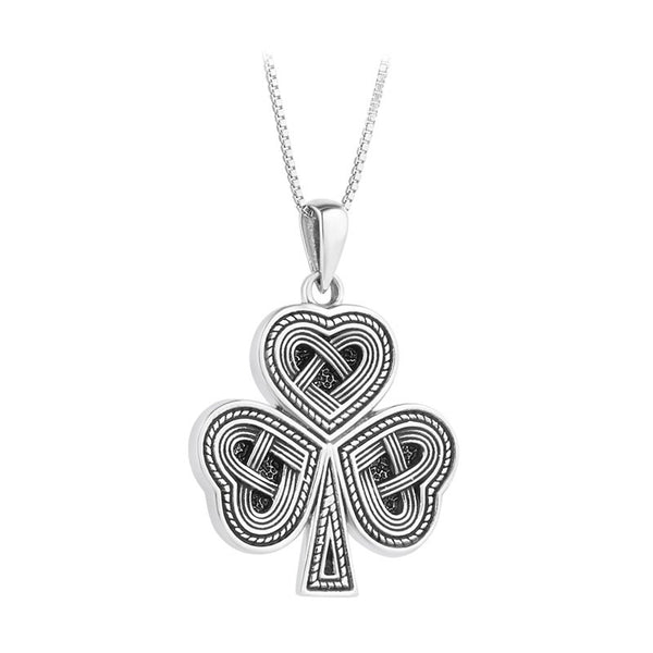 Oxidized Sterling Silver Celtic Knot Shamrock Necklace