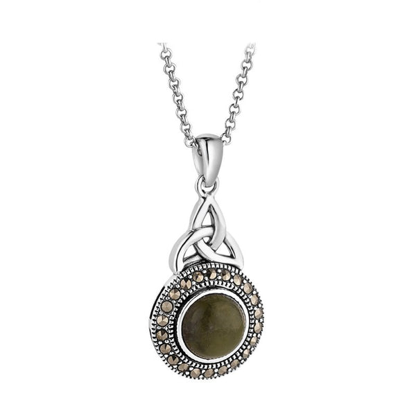 Connemara Marble and Marcasite Celtic Round Trinity Necklace