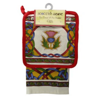 Scottish Tea Towel & Thistle Pot Holder Set - Scottish Weave - The Celtic Gift Store - Kitchenware