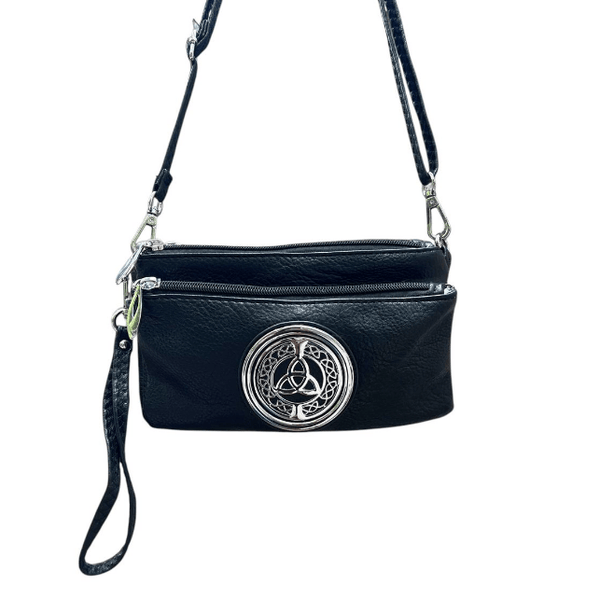 Scottish Thistle Tri Zip Pocket Bag - Black - The Celtic Gift Store - Handbags