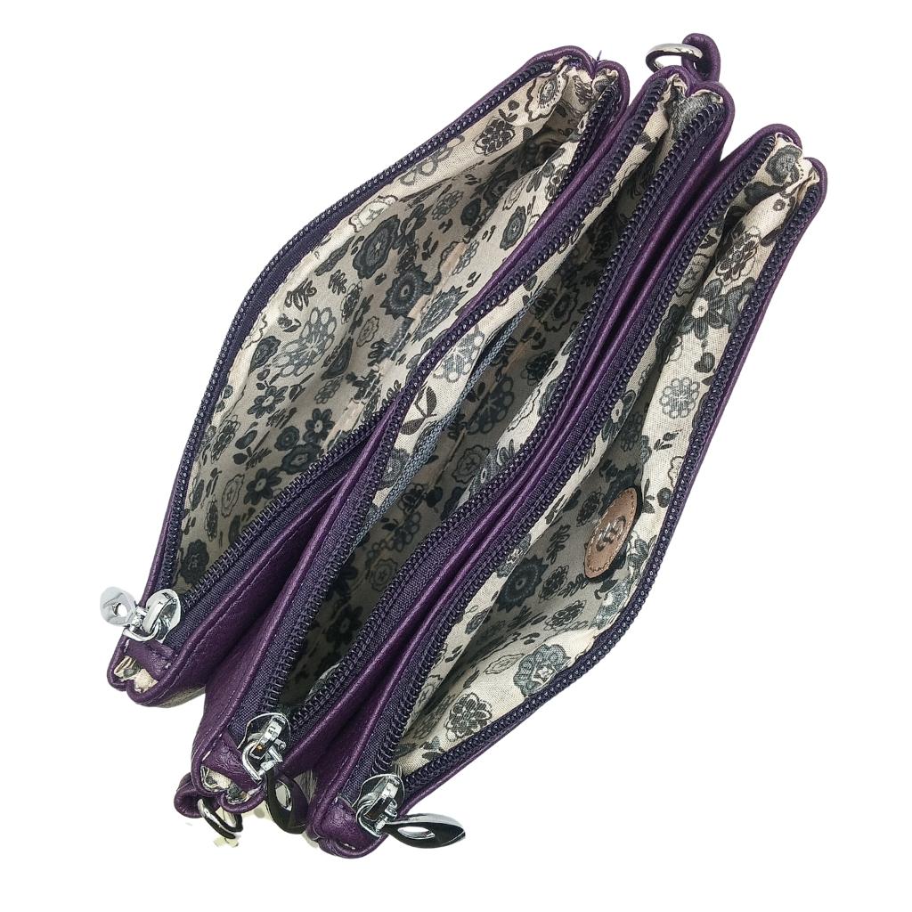Scottish Thistle Tri Zip Pocket Bag- Purple