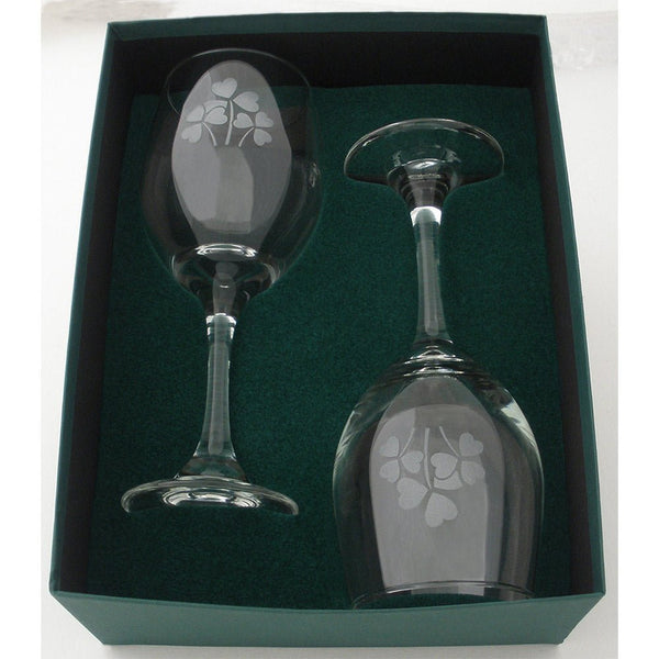 Shamrock Etched Wine Glasses (Set of 2) - The Celtic Gift Store - Drinkware