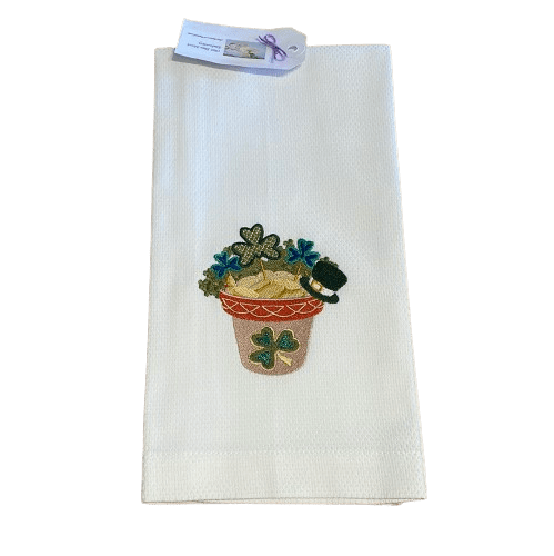 Shamrock Flower Pot Embroidered Tea Towel - The Celtic Gift Store - Kitchenware