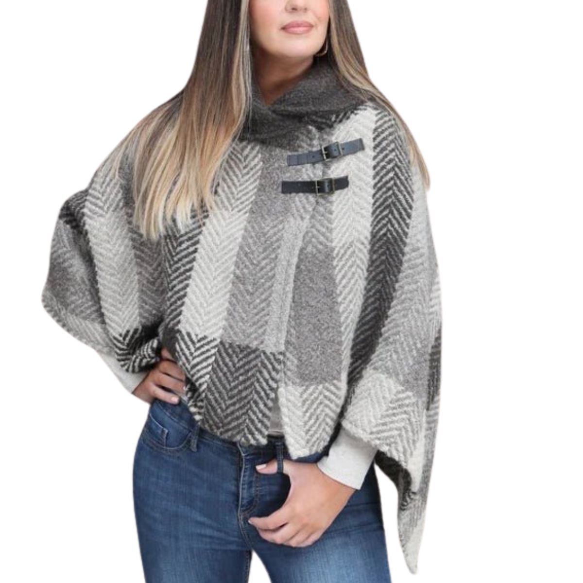Shawl Collar Poncho - Brown