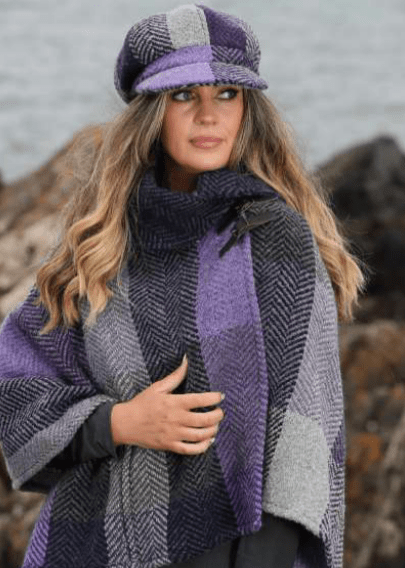 Shawl Collar Poncho - Donegal Lavender - The Celtic Gift Store - Clothing Accessories