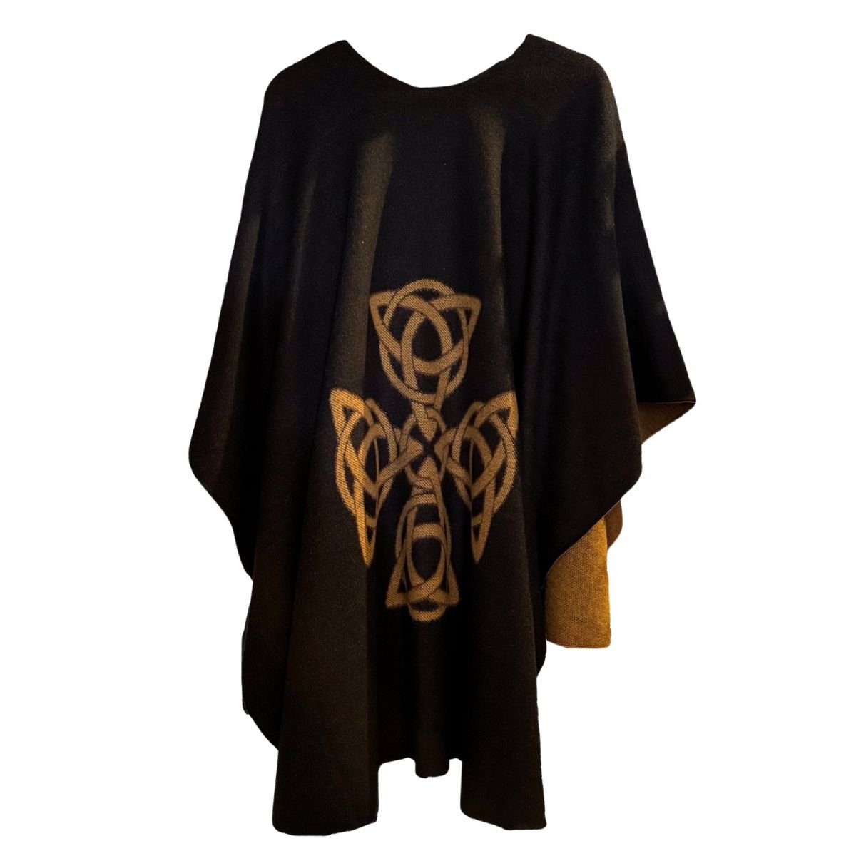 Shawl with Trinity Knot Motif - Black/Camel