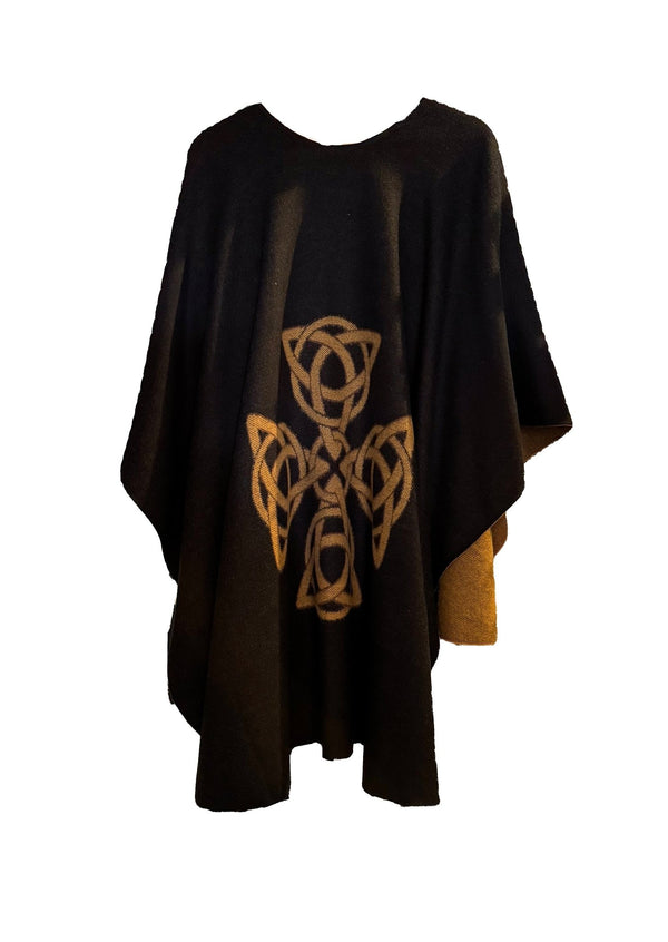 Shawl with Trinity Knot Motif - Black/Camel - The Celtic Gift Store - Apparel & Accessories