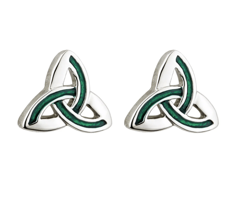 Silver and Green Trinity Knot Studs