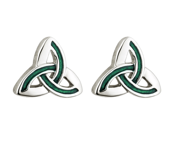 Silver and Green Trinity Knot Studs