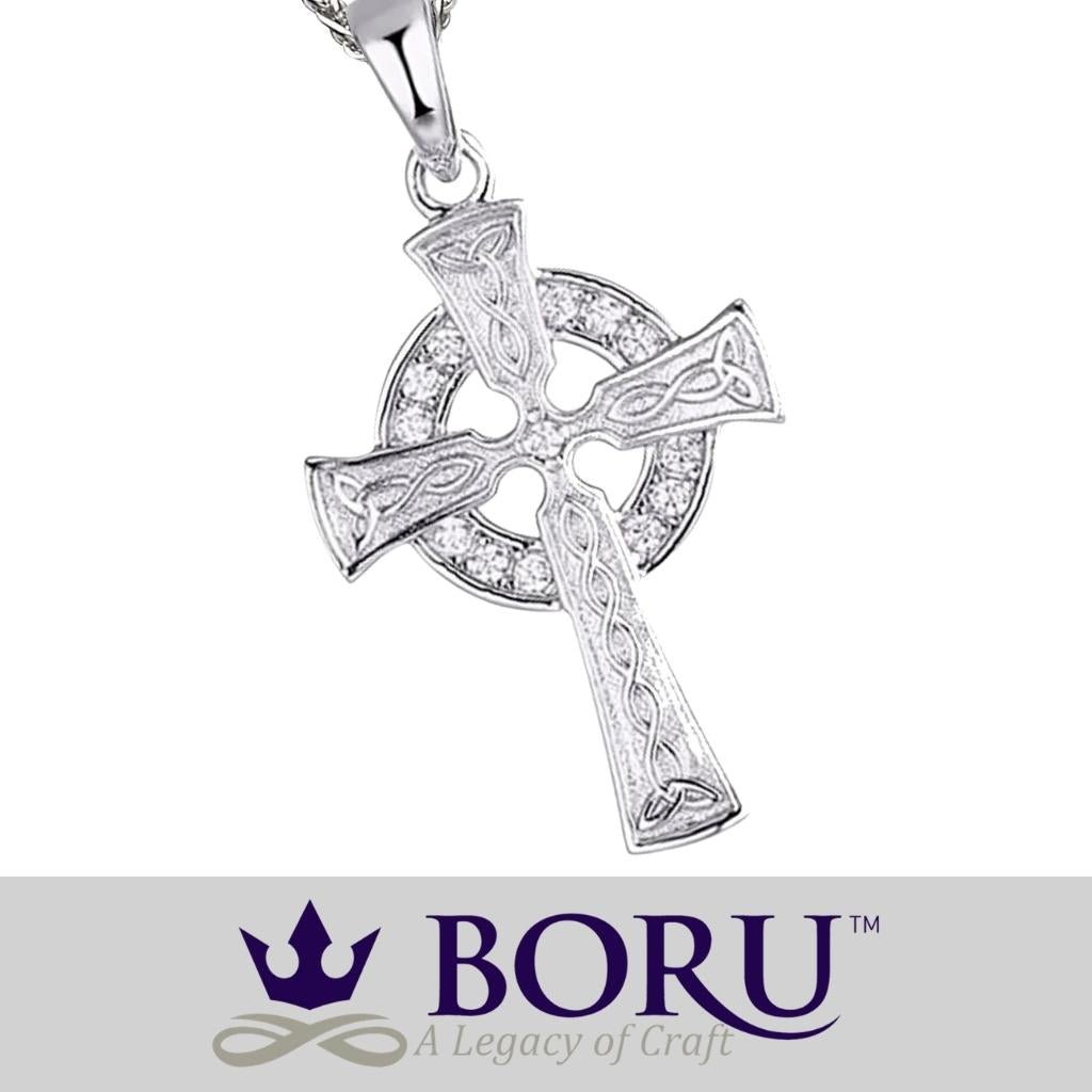 Silver Celtic Cross Necklace with CZ- Small