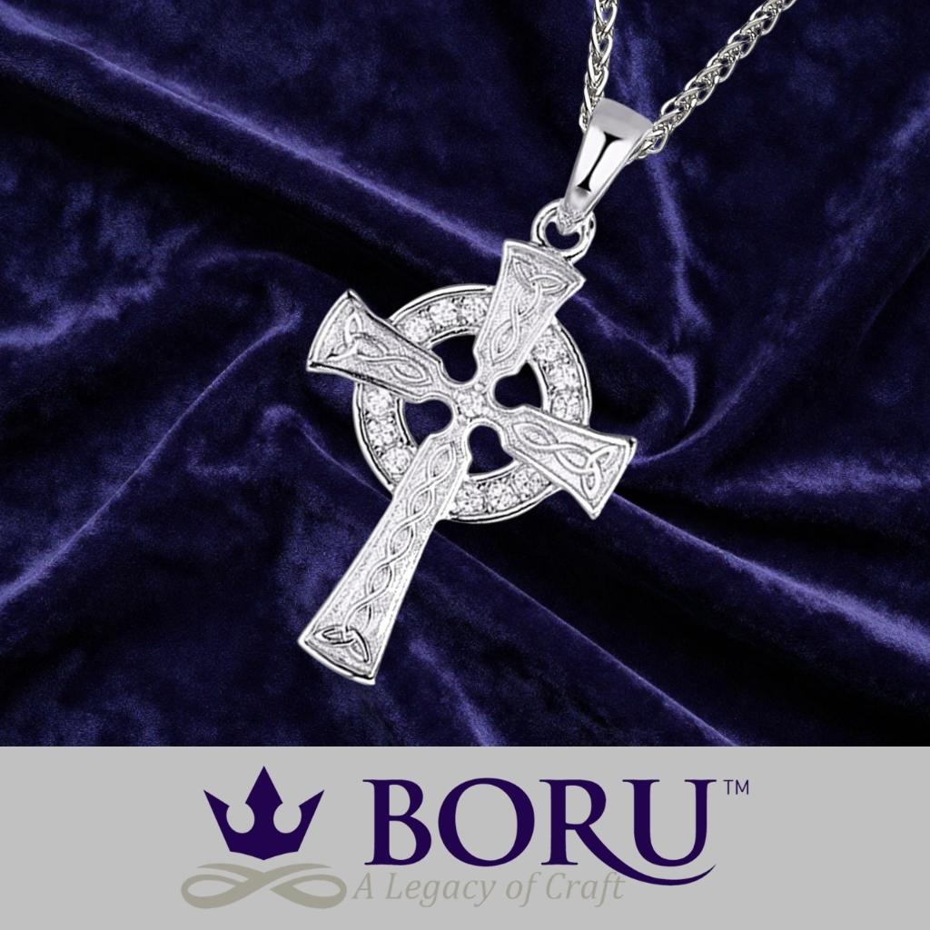 Silver Celtic Cross Necklace with CZ- Small