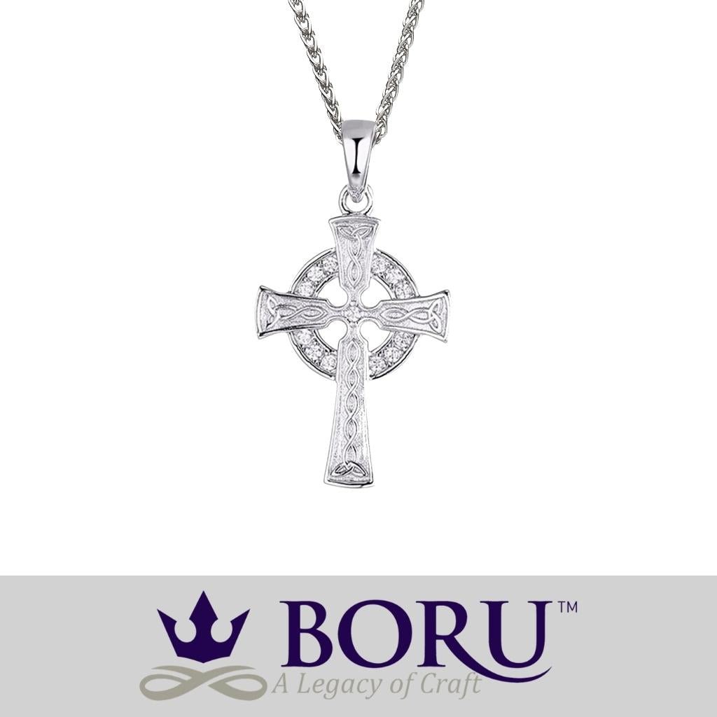 Silver Celtic Cross Necklace with CZ- Small