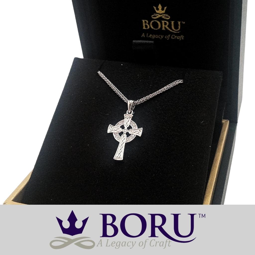 Silver Celtic Cross Necklace with CZ- Small