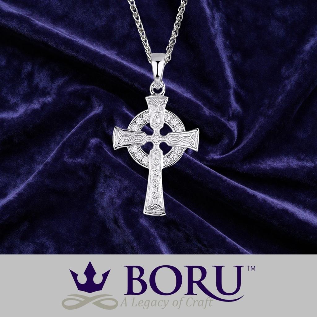 Silver Celtic Cross Necklace with CZ- Small