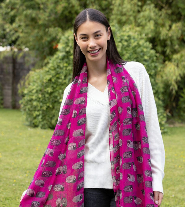 Sketched Sheep Scarf - Fuschia - The Celtic Gift Store - Scarves & Shawls