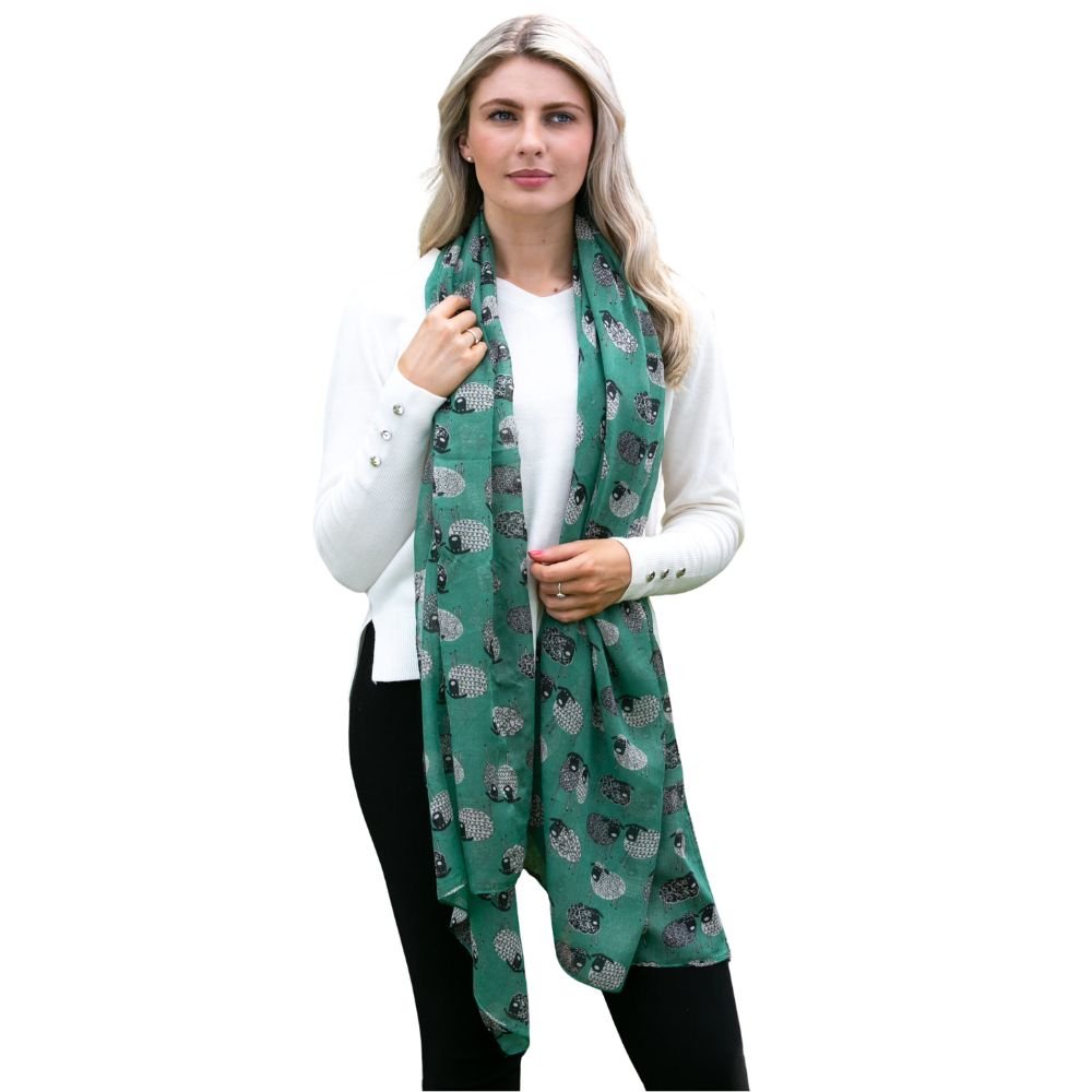 Sketched Sheep Scarf In - Green - The Celtic Gift Store - Scarves