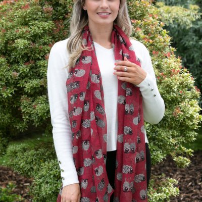 Sketched Sheep Scarf - Red - The Celtic Gift Store - Scarves & Shawls