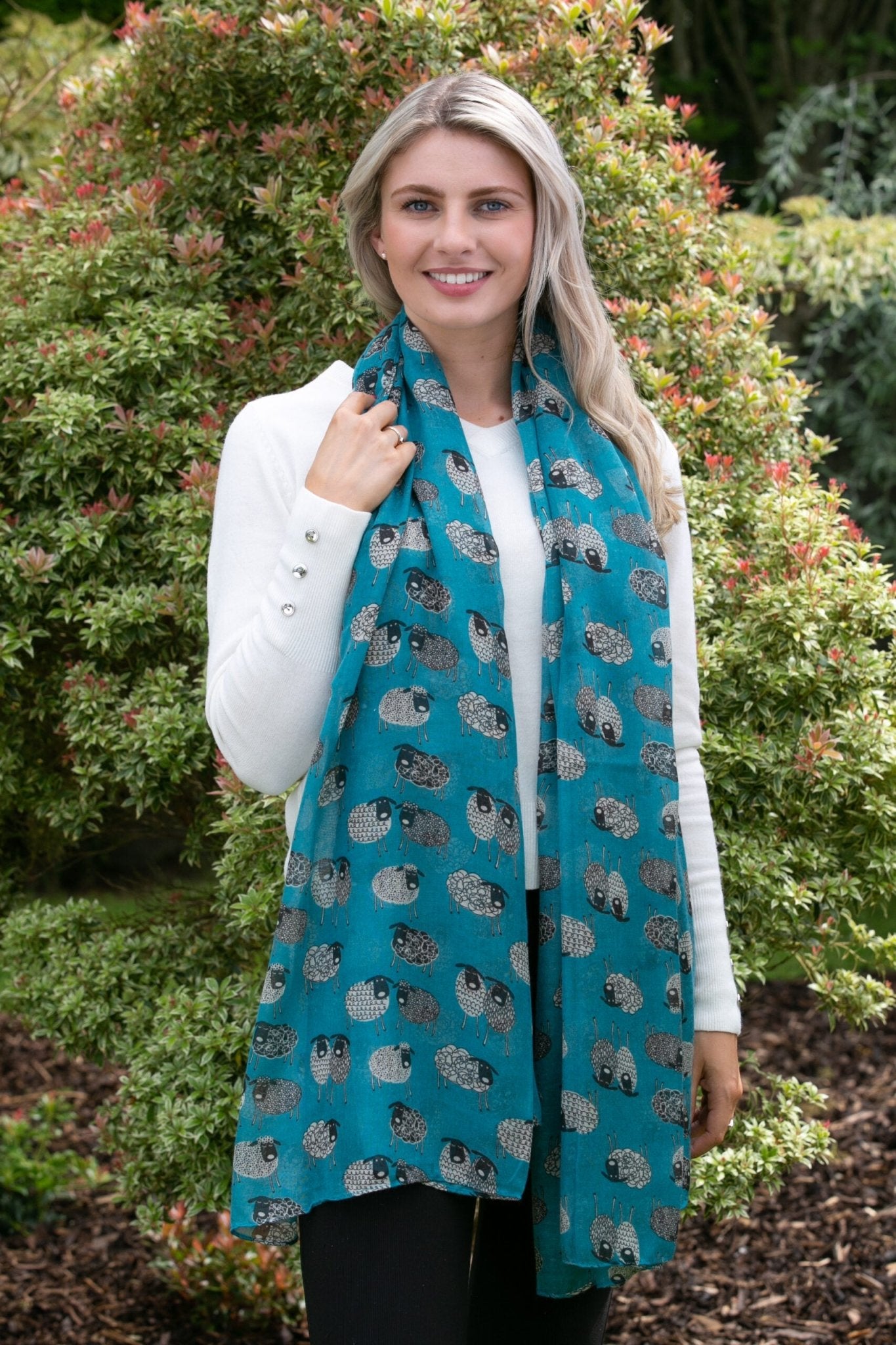 Sketched Sheep Scarf - Teal - The Celtic Gift Store - Scarves & Shawls