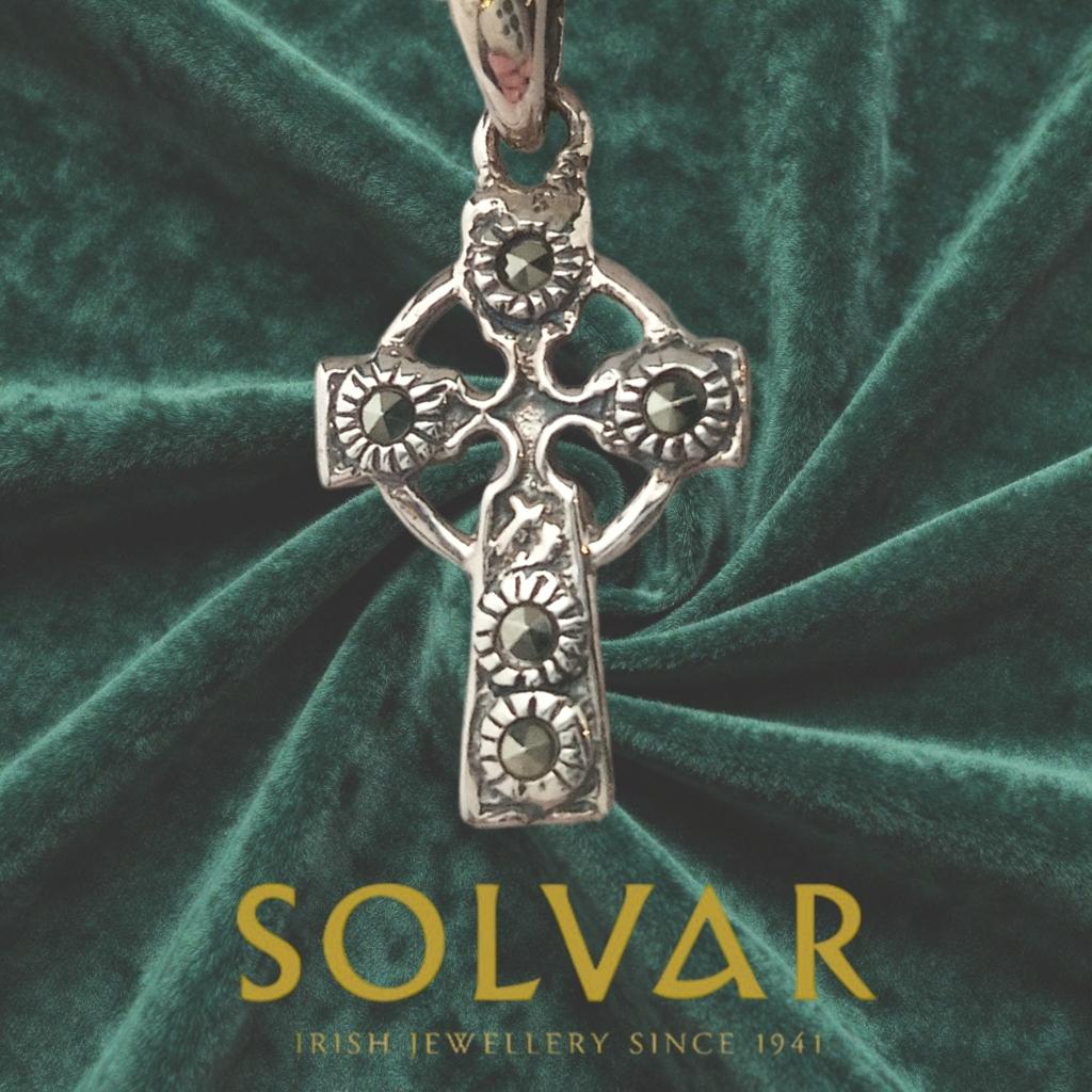 Small Marcasite and Sterling Silver Celtic Cross Necklace