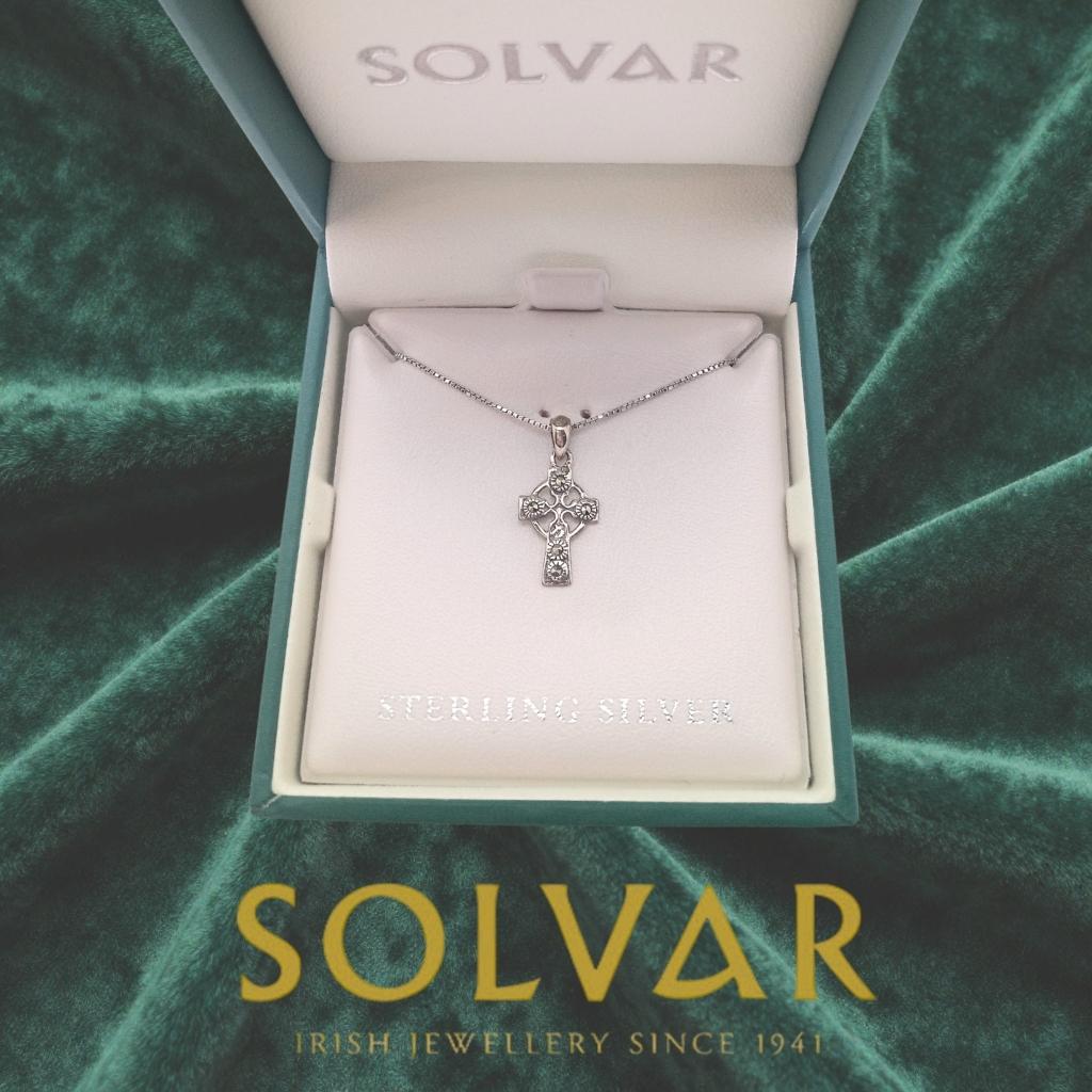 Small Marcasite and Sterling Silver Celtic Cross Necklace