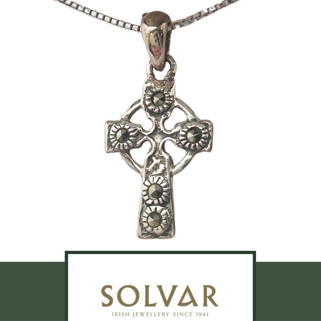 Small Marcasite and Sterling Silver Celtic Cross Necklace