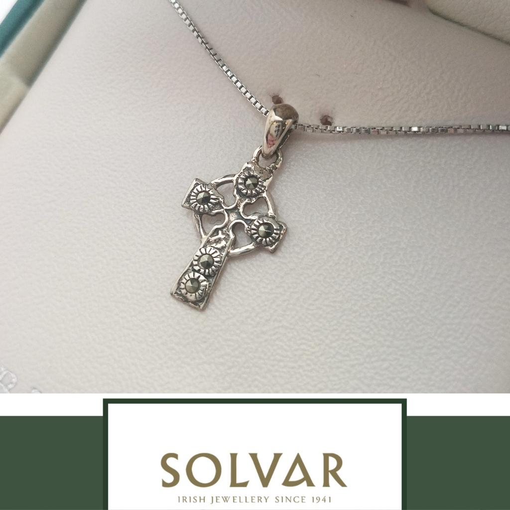 Small Marcasite and Sterling Silver Celtic Cross Necklace