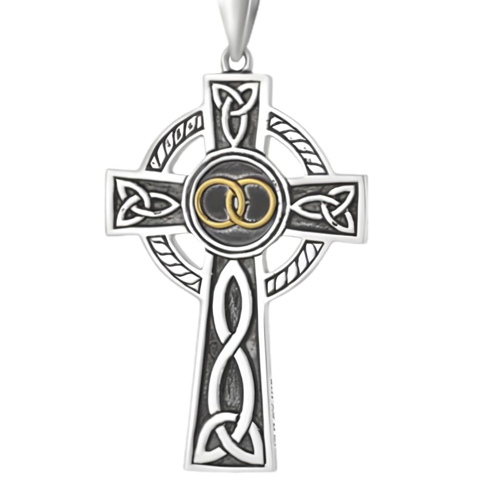 Small Oxidized Sterling Silver Wedding Band Celtic Cross