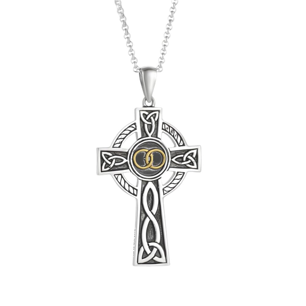 Small Oxidized Sterling Silver Wedding Band Celtic Cross - The Celtic Gift Store - Necklaces