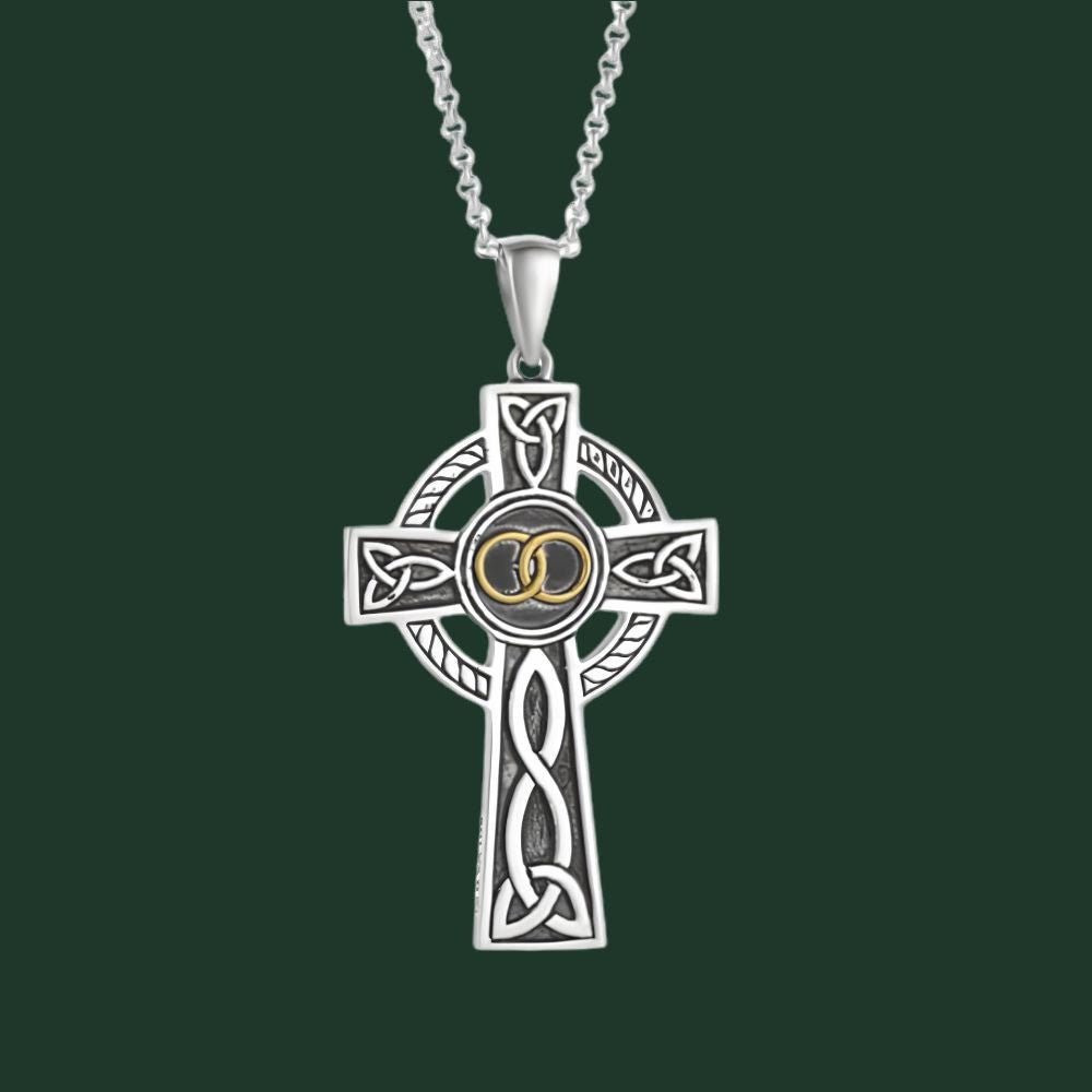 Small Oxidized Sterling Silver Wedding Band Celtic Cross