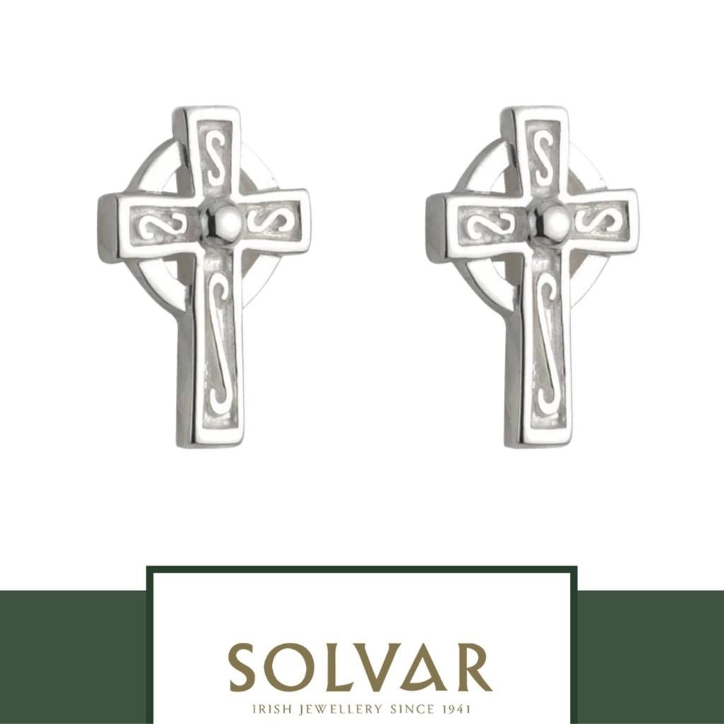 Small Sterling Silver Celtic Cross Stud Earrings