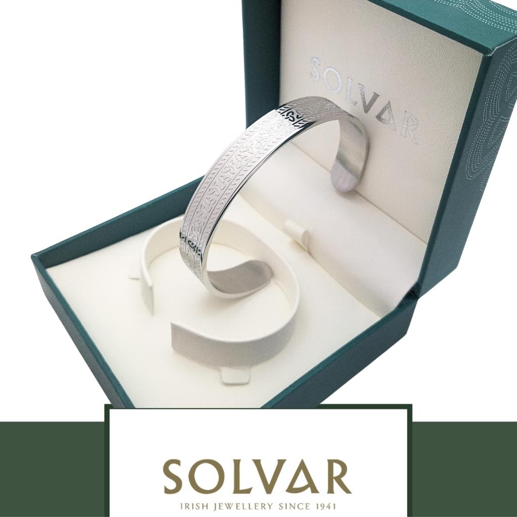 Stainless Steel Engraved Trinity Knot Celtic Cuff Bangle