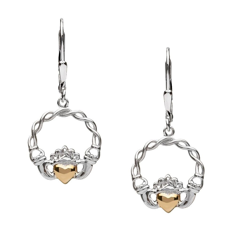 Sterling Silver 10k Gold Claddagh Drop Earrings