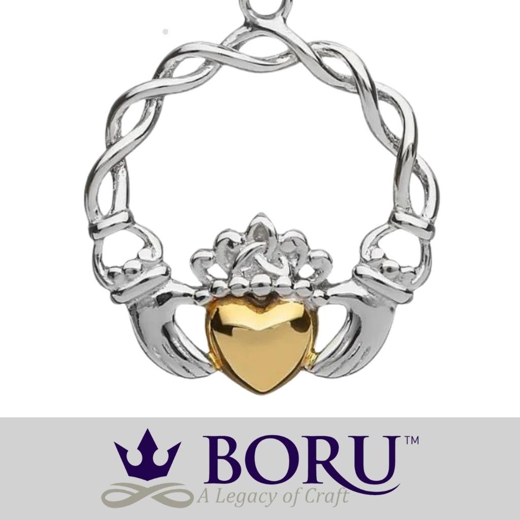 Sterling Silver 10K Gold Claddagh Necklace