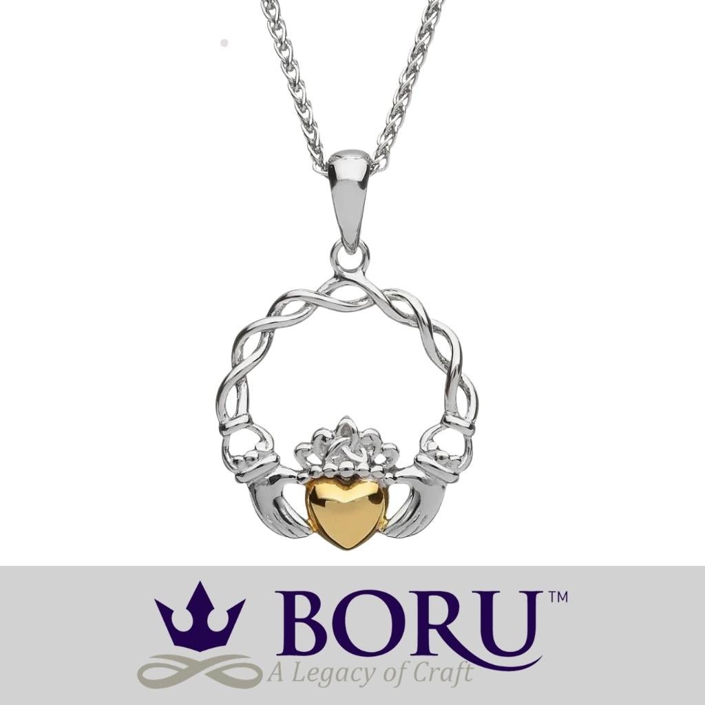 Sterling Silver 10K Gold Claddagh Necklace