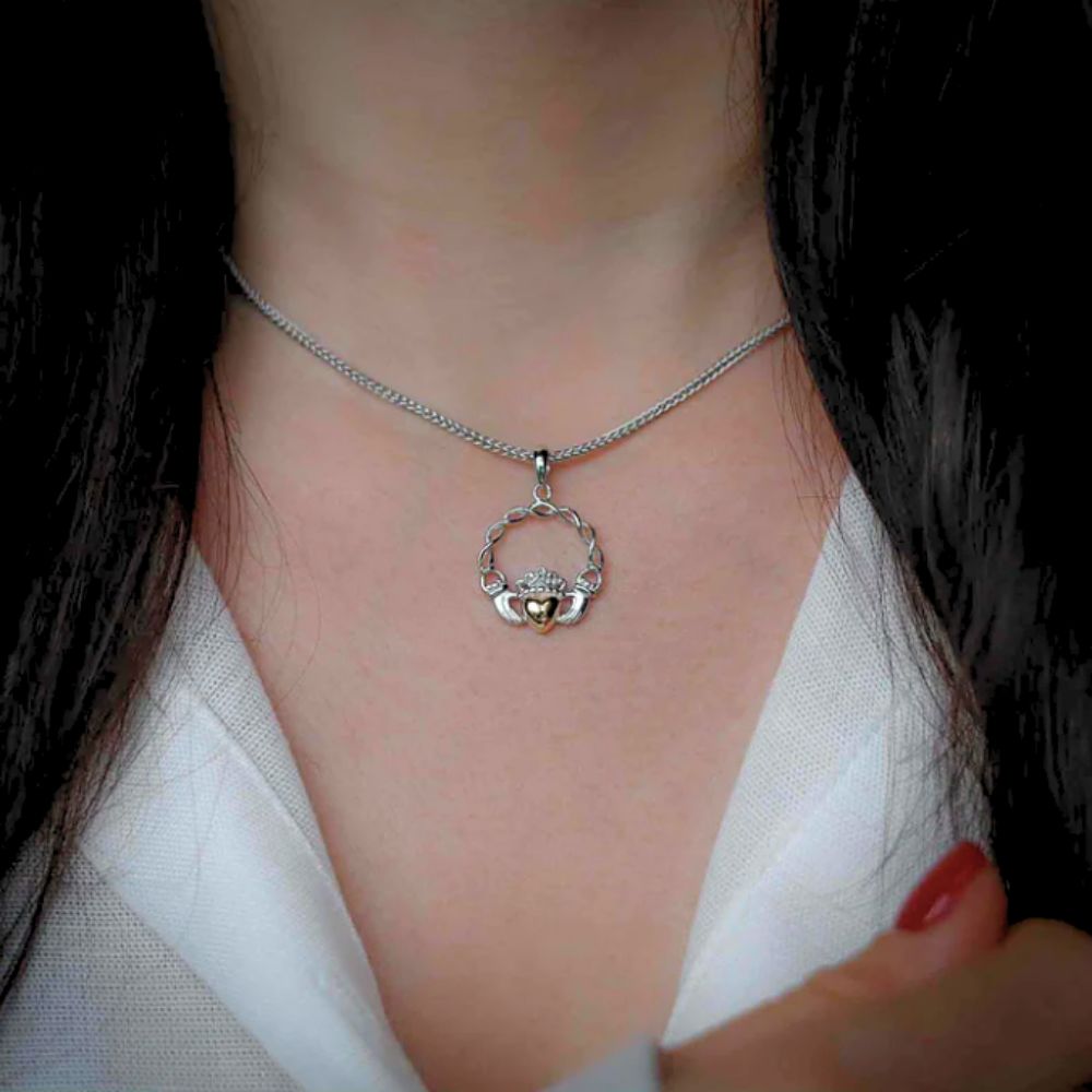 Sterling Silver 10K Gold Claddagh Necklace