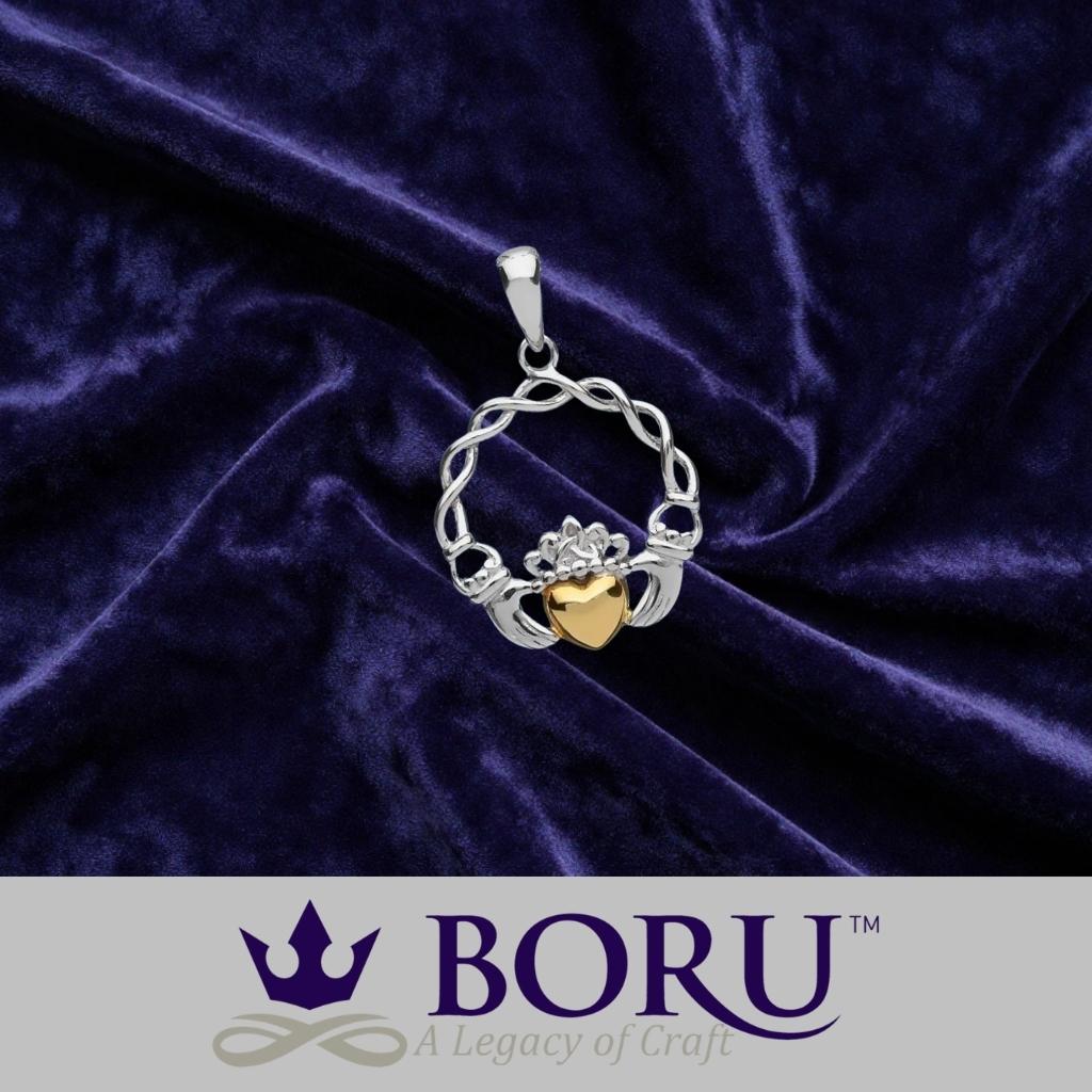 Sterling Silver 10K Gold Claddagh Necklace