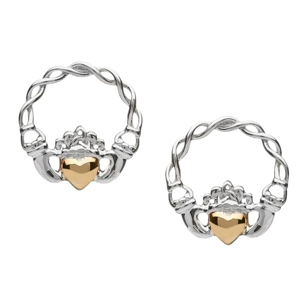 Sterling Silver 10k Gold Claddagh Stud Earrings