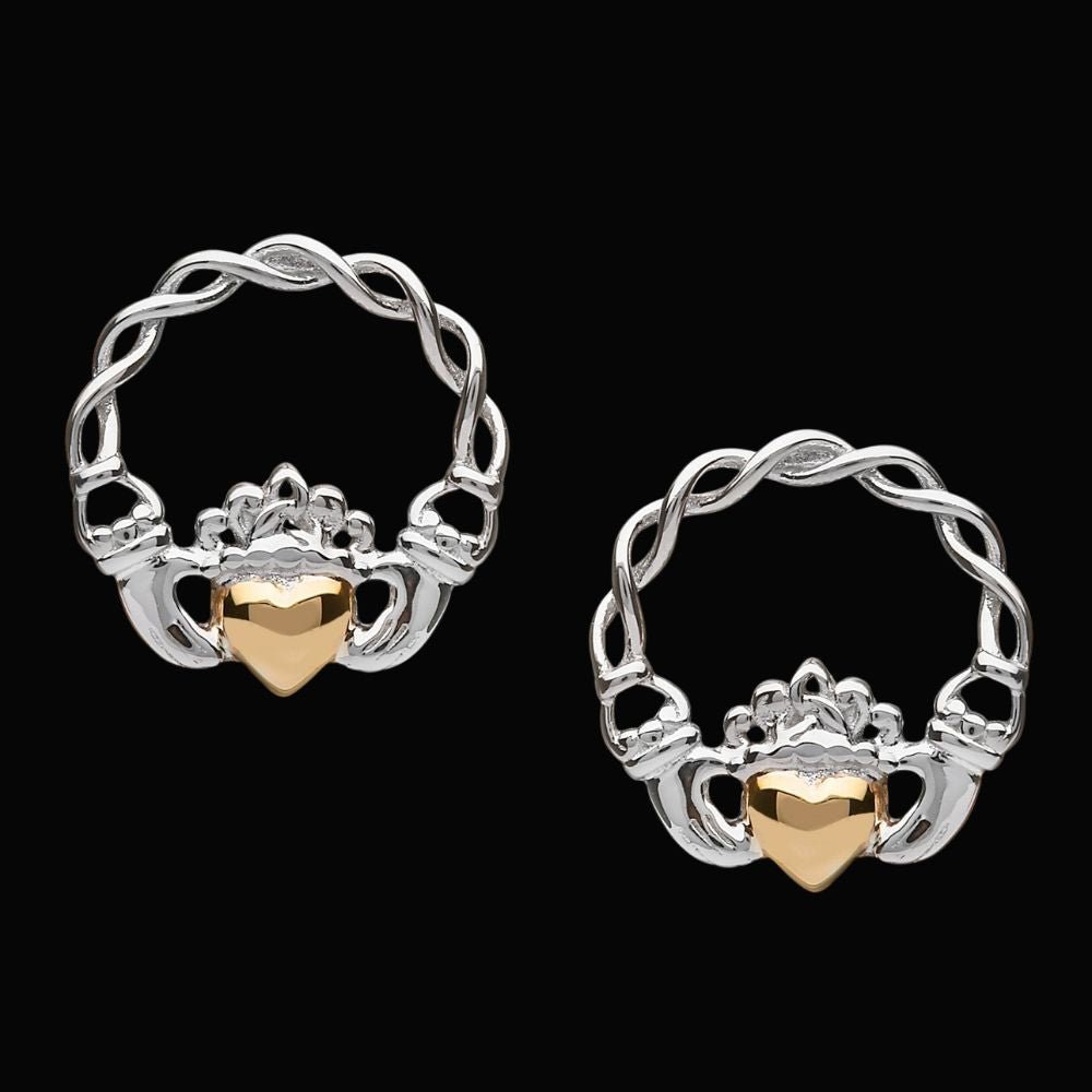 Sterling Silver 10k Gold Claddagh Stud Earrings