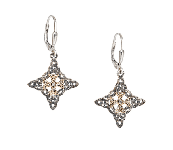 Sterling Silver and 10k Gold Celestial Cross Earrings - The Celtic Gift Store - Earrings