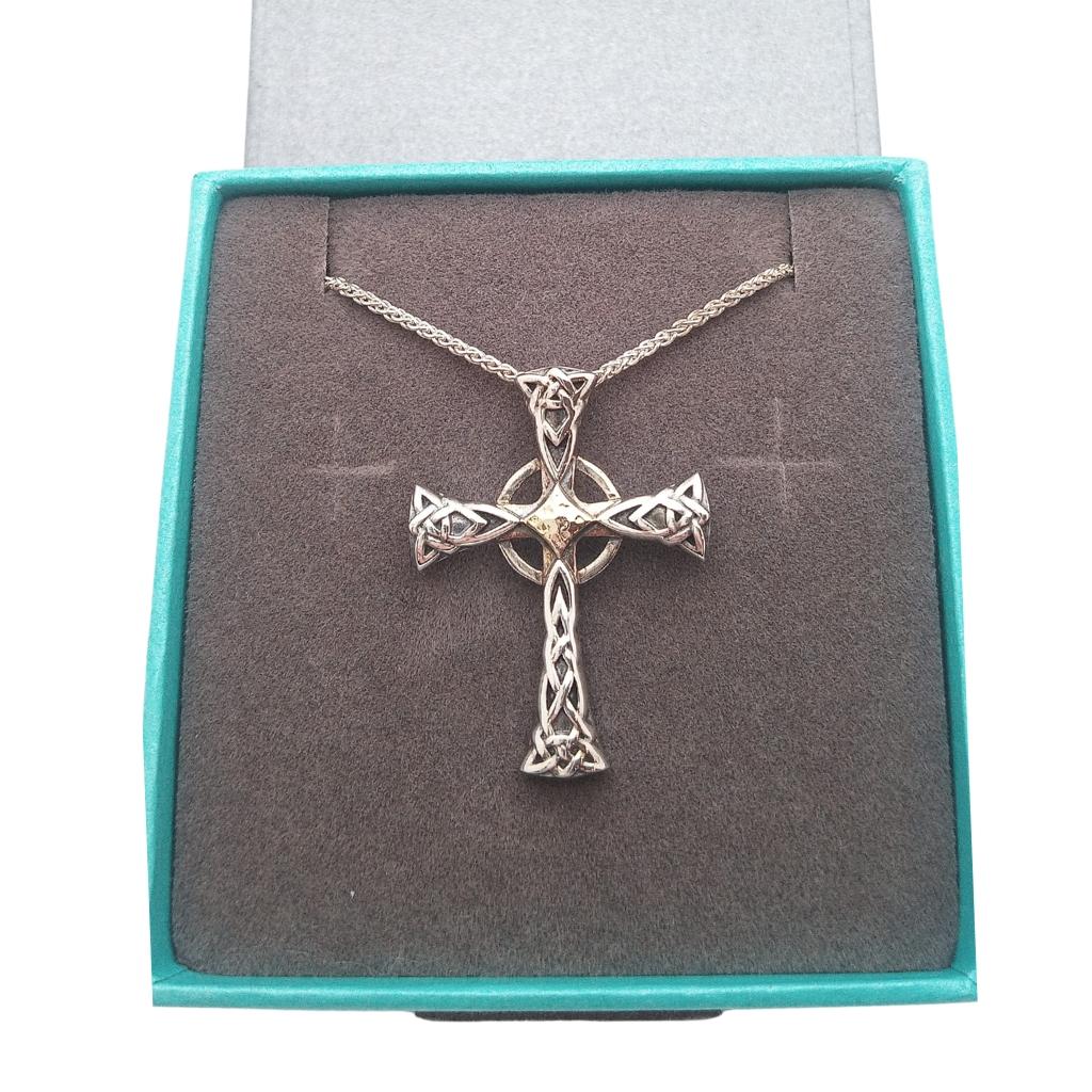 Sterling Silver and 10k Gold Celtic Cross Necklace- Small
