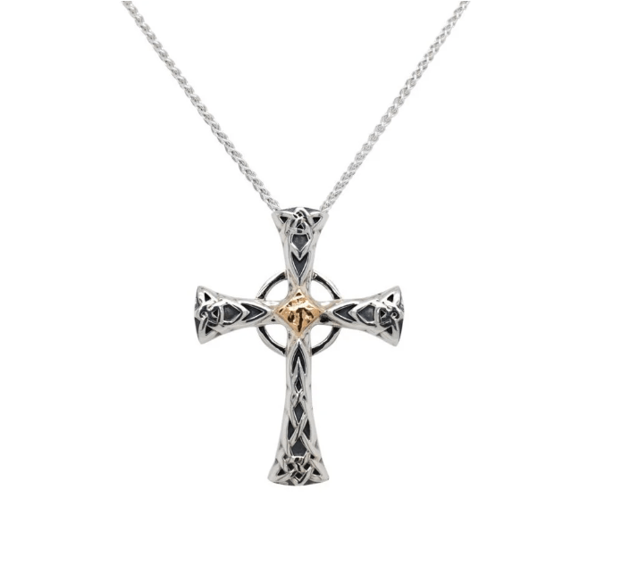 Sterling Silver and 10k Gold Celtic Cross Necklace - Small - The Celtic Gift Store - Necklaces