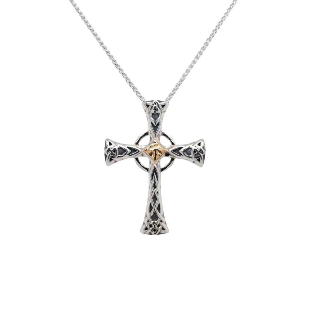 Sterling Silver and 10k Gold Celtic Cross Necklace - Small - The Celtic Gift Store - Necklaces