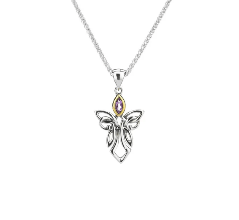 Sterling Silver and 10k Gold Celtic Guardian Angel Necklace - Amethyst - The Celtic Gift Store - Necklaces