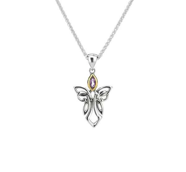 Sterling Silver and 10k Gold Celtic Guardian Angel Necklace - Amethyst - The Celtic Gift Store - Necklaces