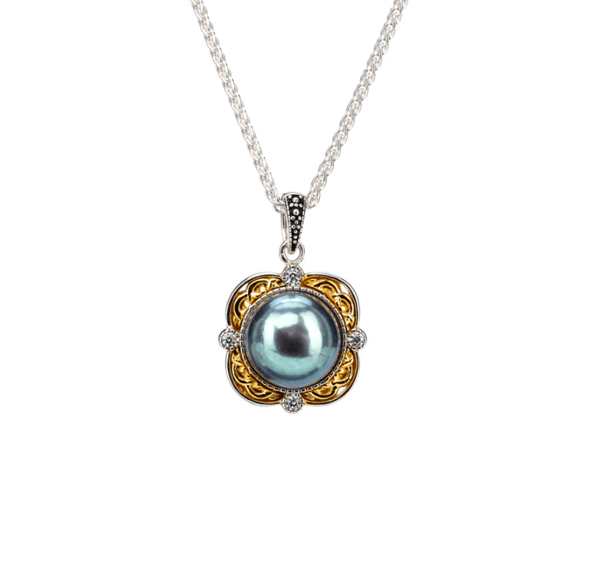 Sterling Silver and 10k Gold Celtic Knot Peacock Pearl Necklace - The Celtic Gift Store - Necklaces