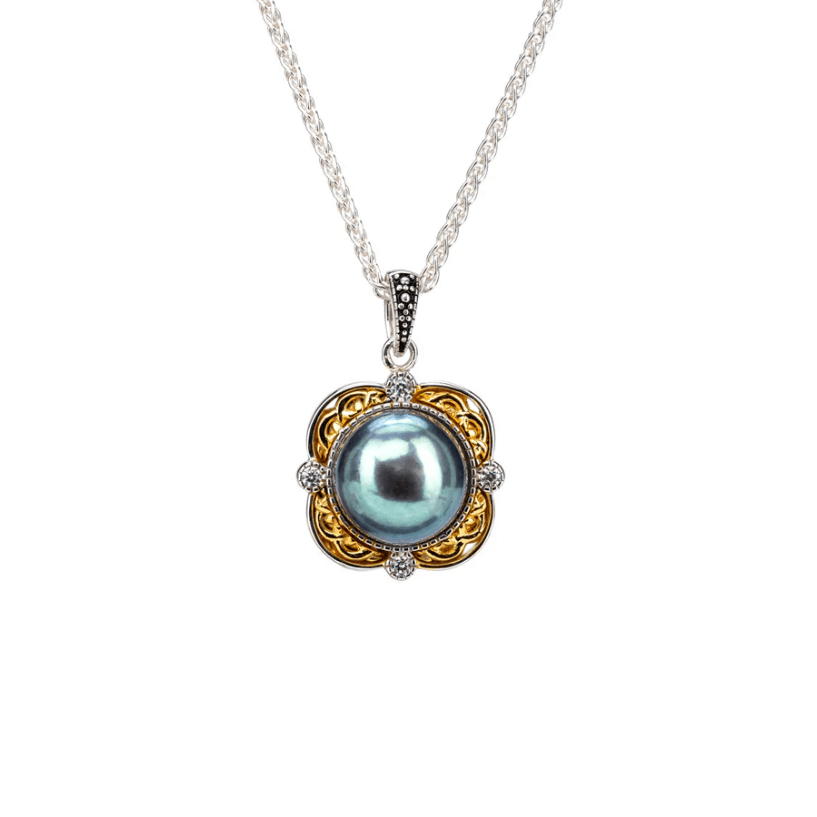 Sterling Silver and 10k Gold Celtic Knot Peacock Pearl Necklace - The Celtic Gift Store - Necklaces